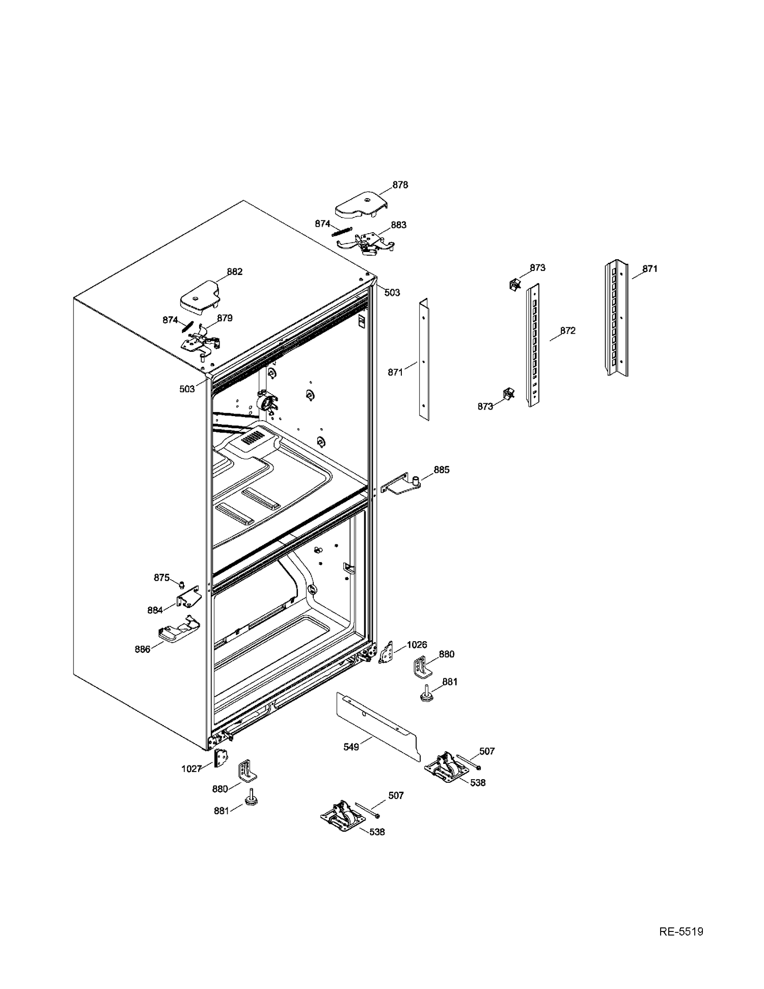 HINGE PARTS Diagram and Parts List for GFMS5HFFASS  General Electric Refrigerator