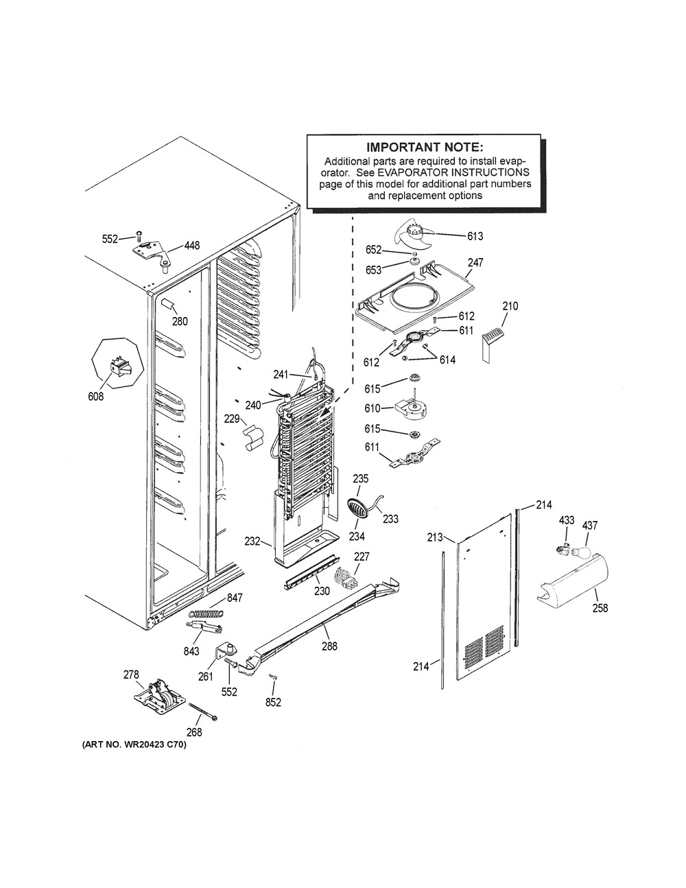 Freezer Section Diagram and Parts List for GSS25CGHKCWW  General Electric Refrigerator