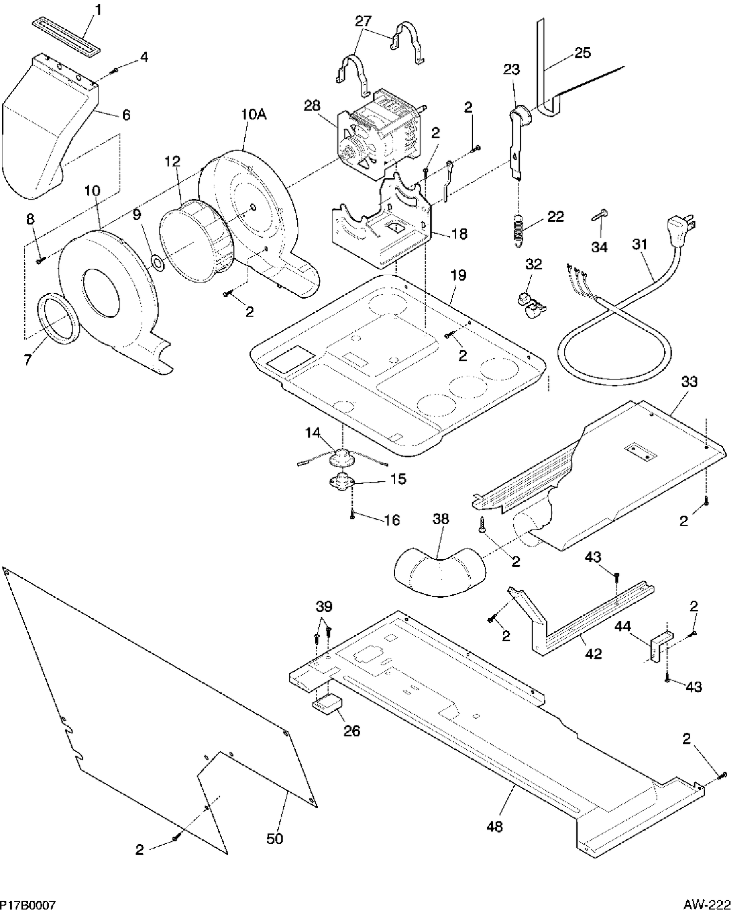 MOTOR / BLOWER /BELT Diagram and Parts List for 52750-4  General Electric Washer