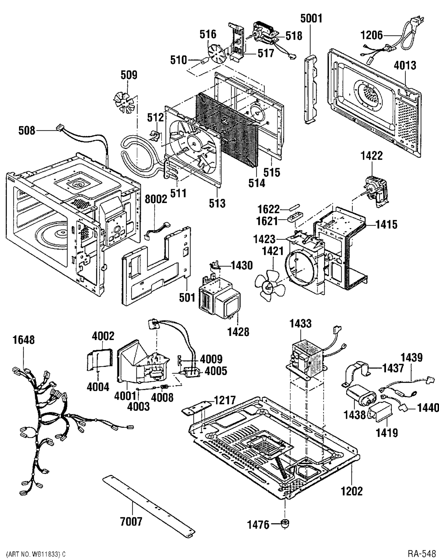 BODY PARTS Diagram and Parts List for JE1390WAC01  General Electric Microwave