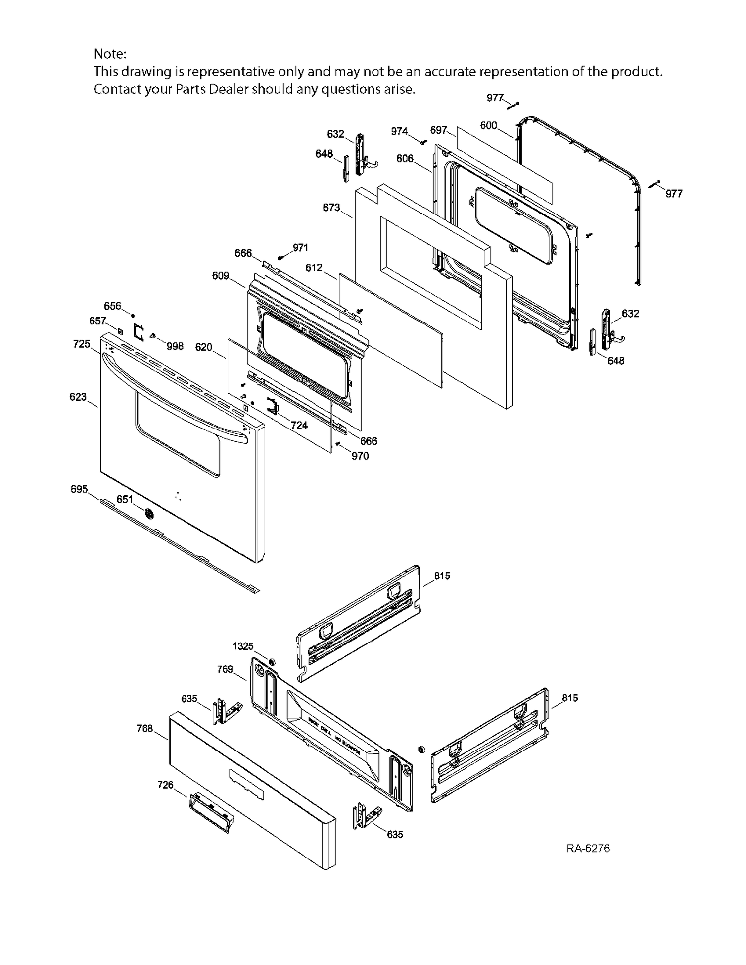 DOOR & DRAWER PARTS Diagram and Parts List for JCGBS10DEK1WW  General Electric Range