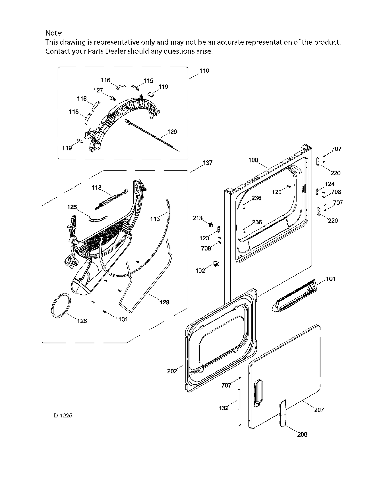 FRONT PANEL AND DOOR Diagram and Parts List for GTMP520GD5WW  General Electric Dryer
