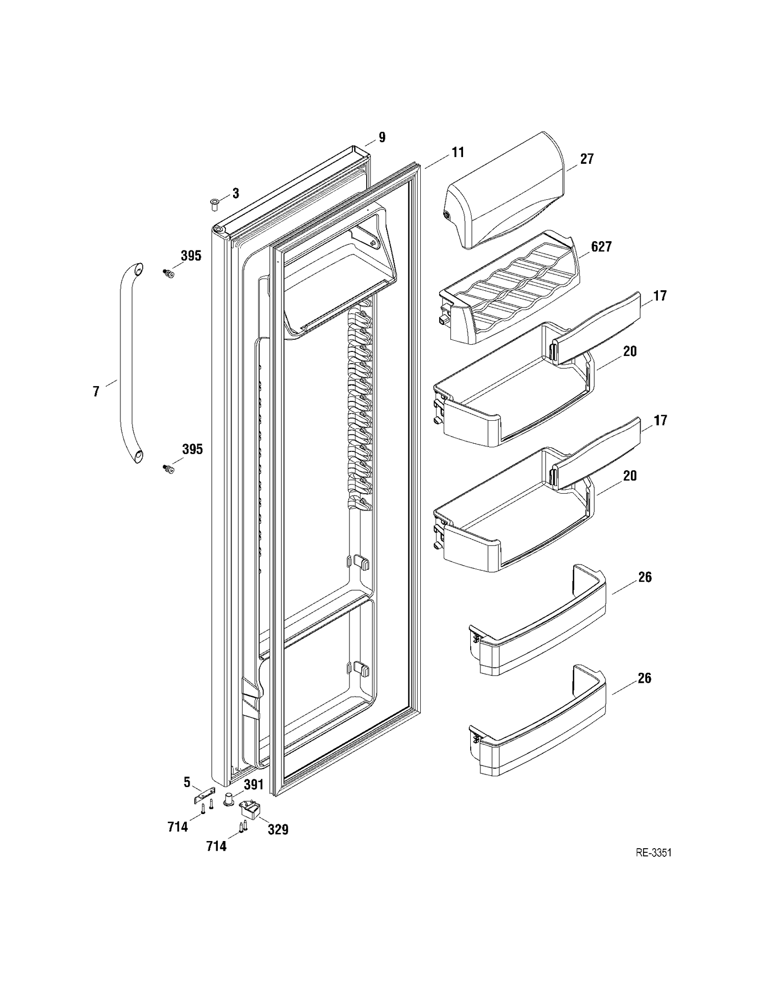 FF DOOR Diagram and Parts List for DSRS3KGXAFGS  General Electric Refrigerator