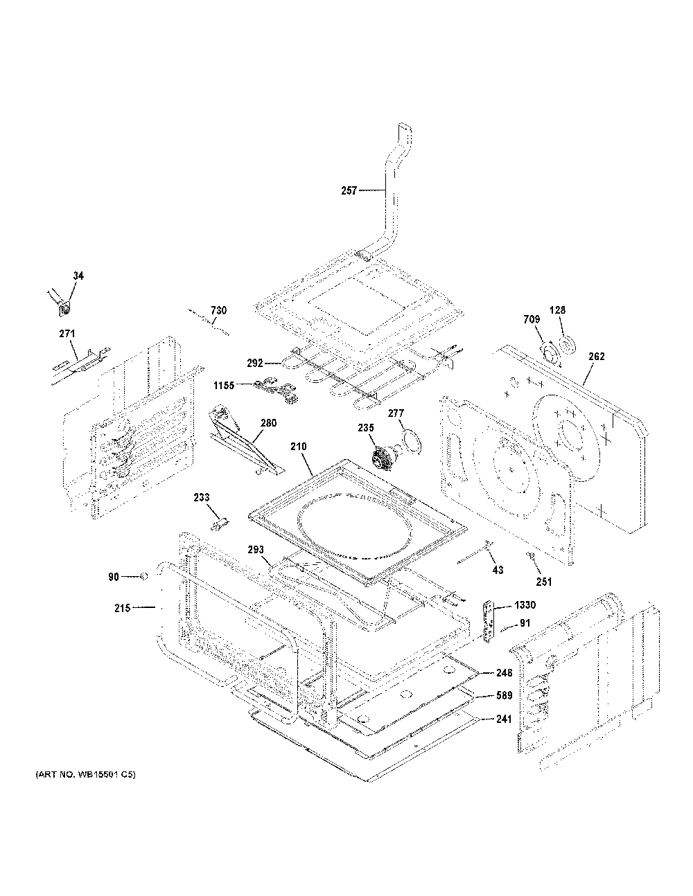 Lower Oven Diagram and Parts List for C2S950P3M2D1  General Electric Range