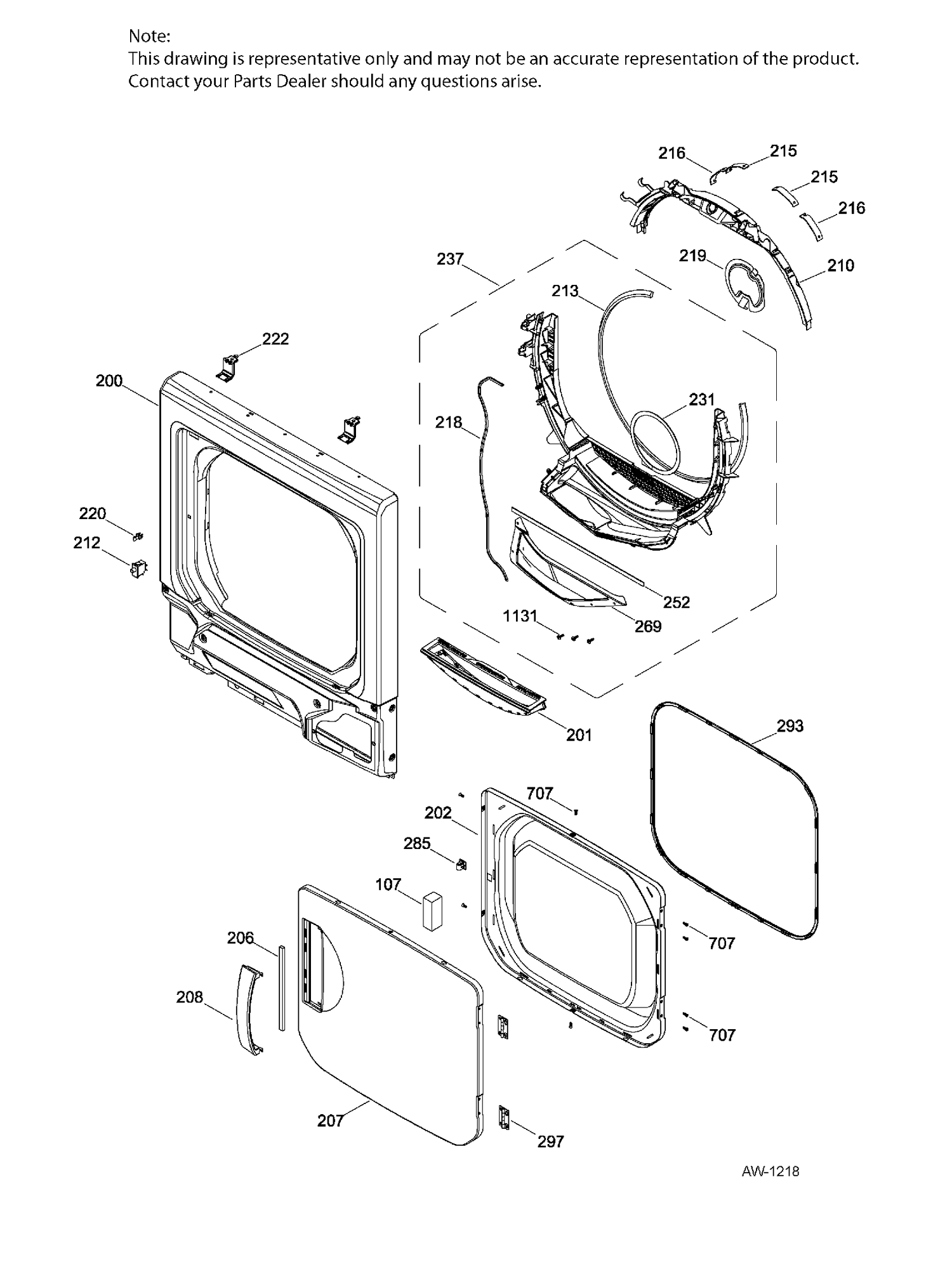 DOOR DRYER Diagram and Parts List for GUAP270EM2WW  General Electric Dryer