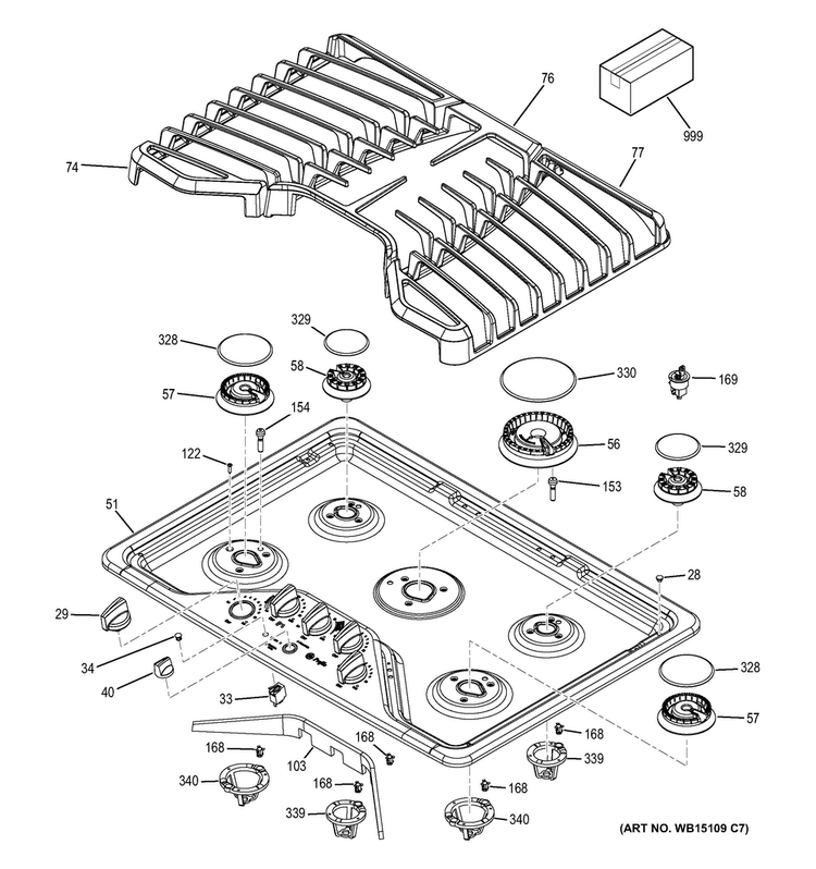Control Panel & Cooktop Diagram and Parts List for PGP953DET4WW  General Electric Cooktop