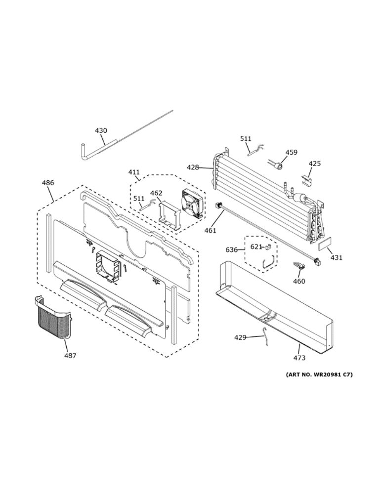 Freezer Section Diagram and Parts List for ZWE23PSNCSS  General Electric Refrigerator