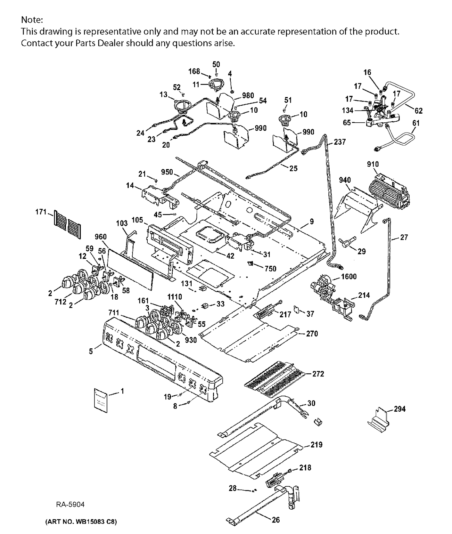 CONTROL PANEL, GAS & BURNER PARTS Diagram and Parts List for CCGS985SET6SS  General Electric Range
