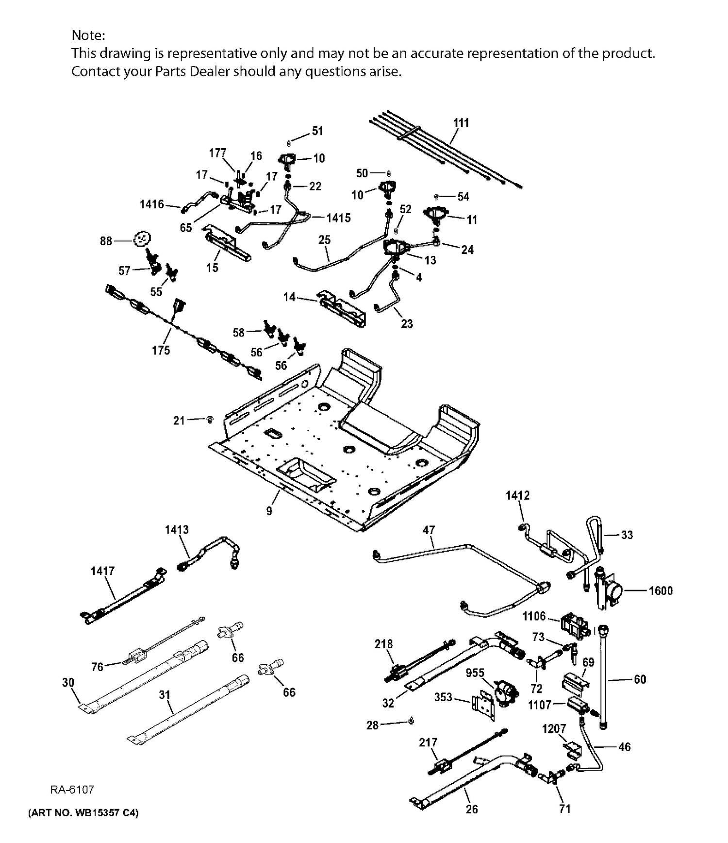GAS & BURNER PARTS Diagram and Parts List for PCGS950SEF3SS  General Electric Range