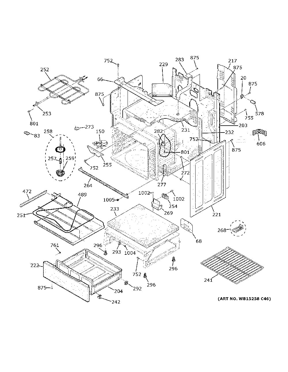 Body parts Diagram and Parts List for JB750DJ9WW  General Electric Range