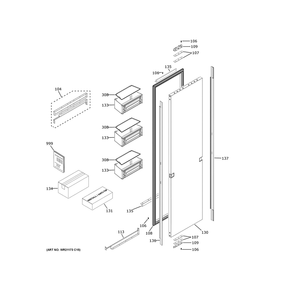 Door Diagram and Parts List for ZIF361NPRDII  General Electric Freezer