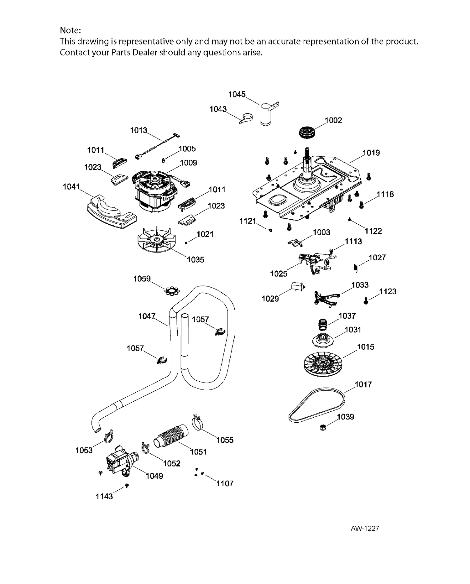 DRIVE COMPONENTS WASHER Diagram and Parts List for GUAP240EM5WW  General Electric Dryer