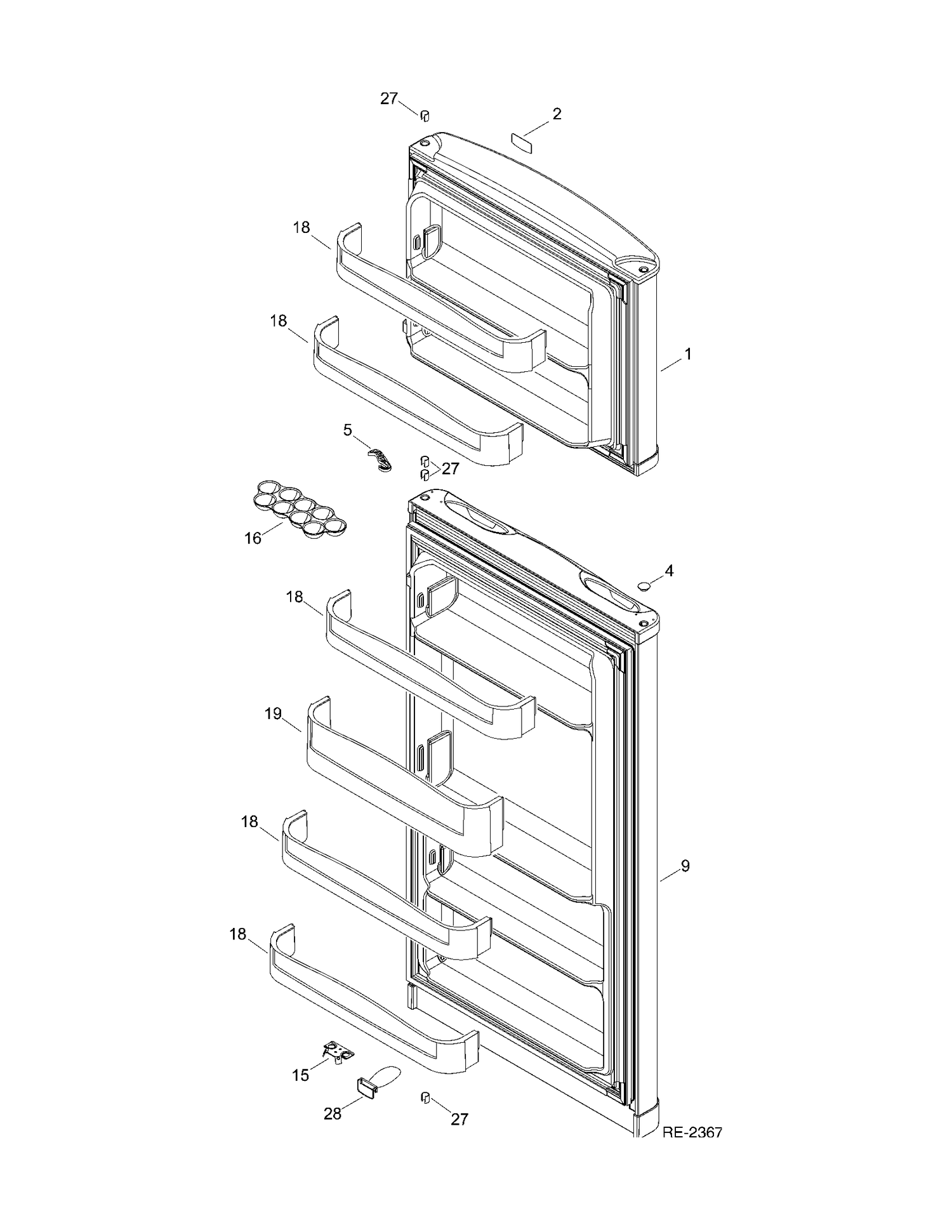 DOORS Diagram and Parts List for MTR10YATAWW  General Electric Refrigerator