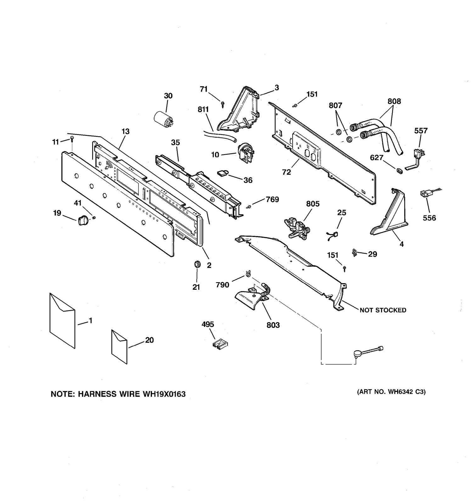 CONTROLS & BACKSPLASH Diagram and Parts List for WPRE5240E6WW  General Electric Washer