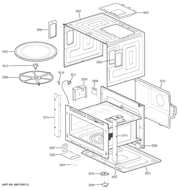 Oven Cavity Parts Diagram and Parts List for JK3800DH1BB  General Electric Microwave Oven Combo