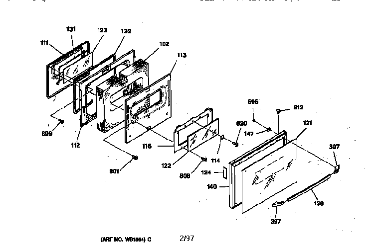 Oven Door Diagram and Parts List for JSP28GV2BB  General Electric Range