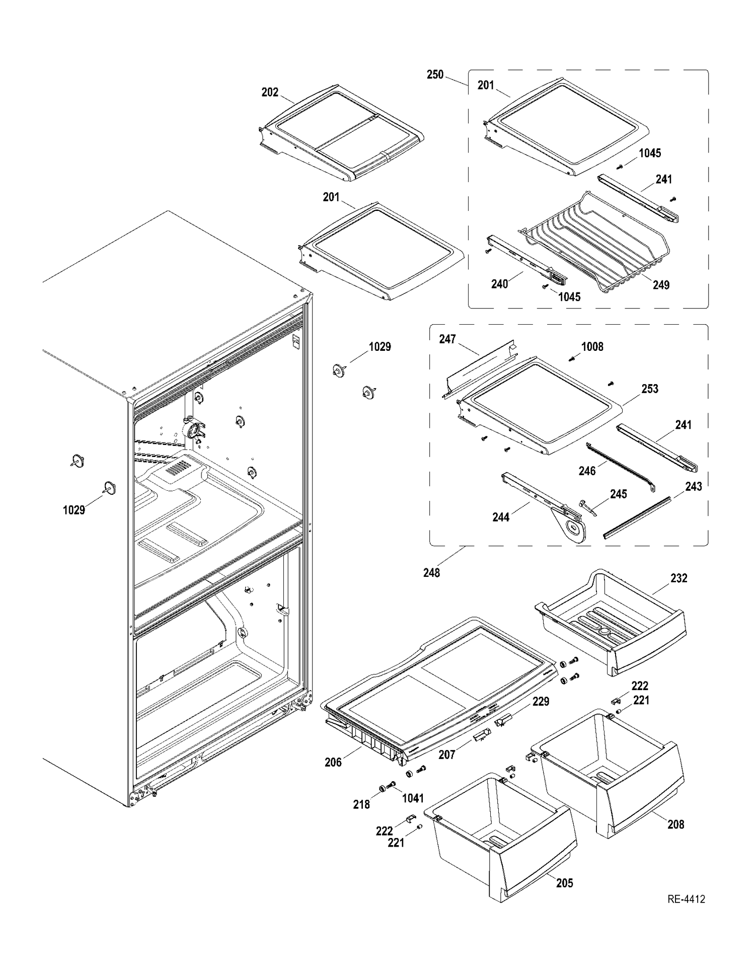 FF SHELVES Diagram and Parts List for ADRF0MBZARWW  General Electric Refrigerator