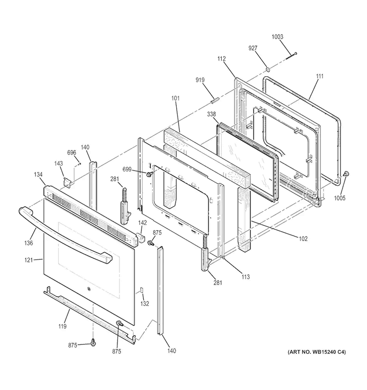 Door Diagram and Parts List for JBS60DK1BB  General Electric Range
