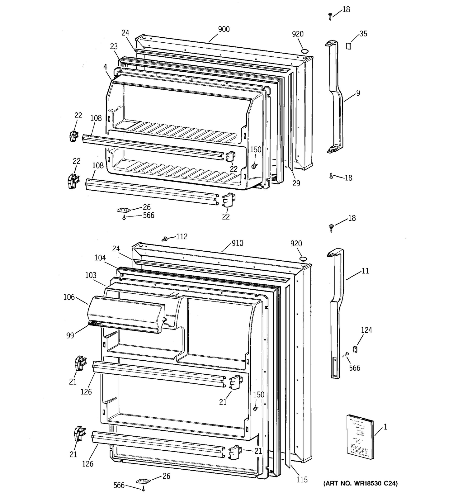 DOORS Diagram and Parts List for 36211XBRERWW  General Electric Refrigerator