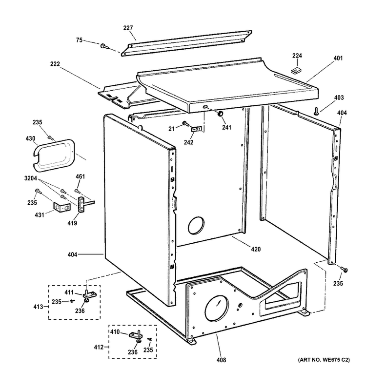 Cabinet & Top Panel Diagram and Parts List for DMCD330EJ2WC  General Electric Dryer