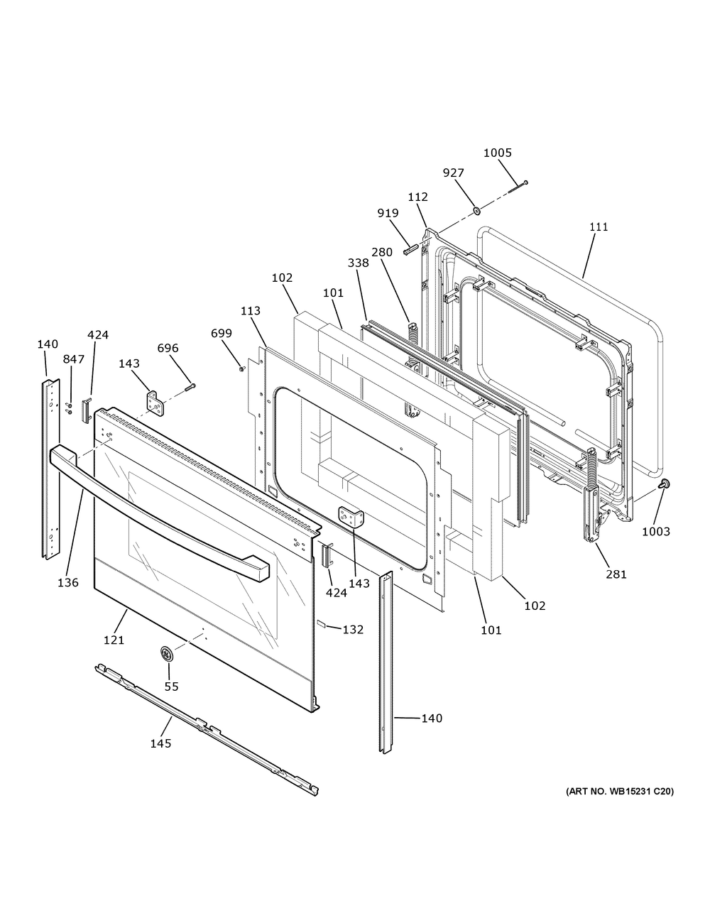Lower Door Diagram and Parts List for JSS86SP8SS  General Electric Range
