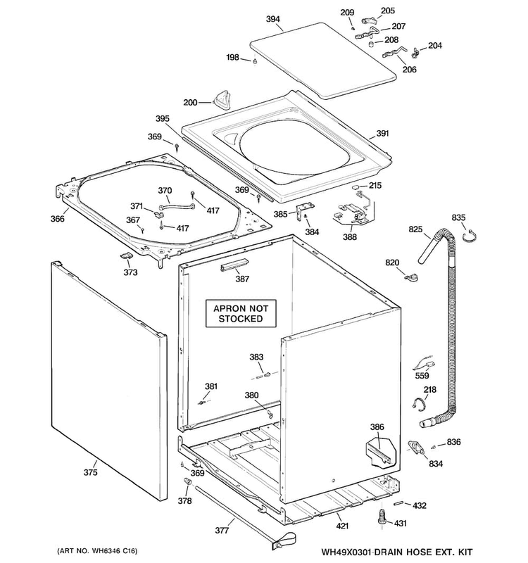 Cabinet, Cover & Front Panel Diagram and Parts List for GTAN5250D2WW  General Electric Washer