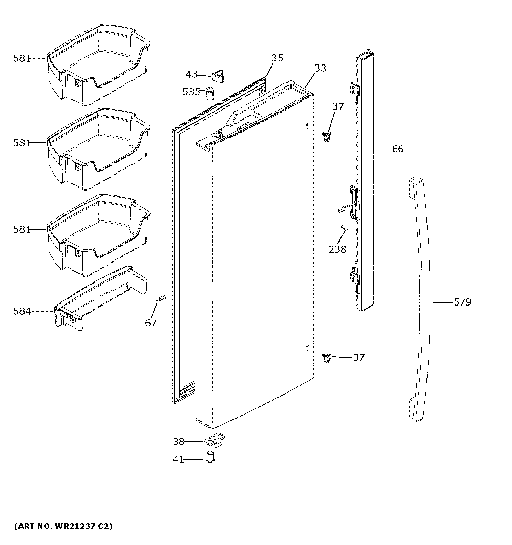 Fresh food door - lh Diagram and Parts List for GNE27JSMDFSS  General Electric Refrigerator