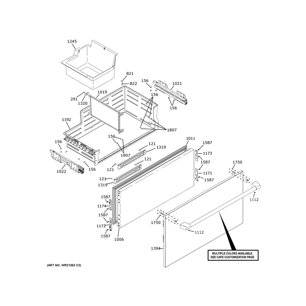 Freezer Drawer 2 Diagram and Parts List for CIC36RP2VDS1  General Electric Refrigerator