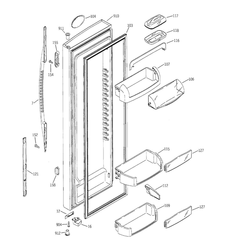 Fresh Food Door Diagram and Parts List for PSS25MCNACC  General Electric Refrigerator