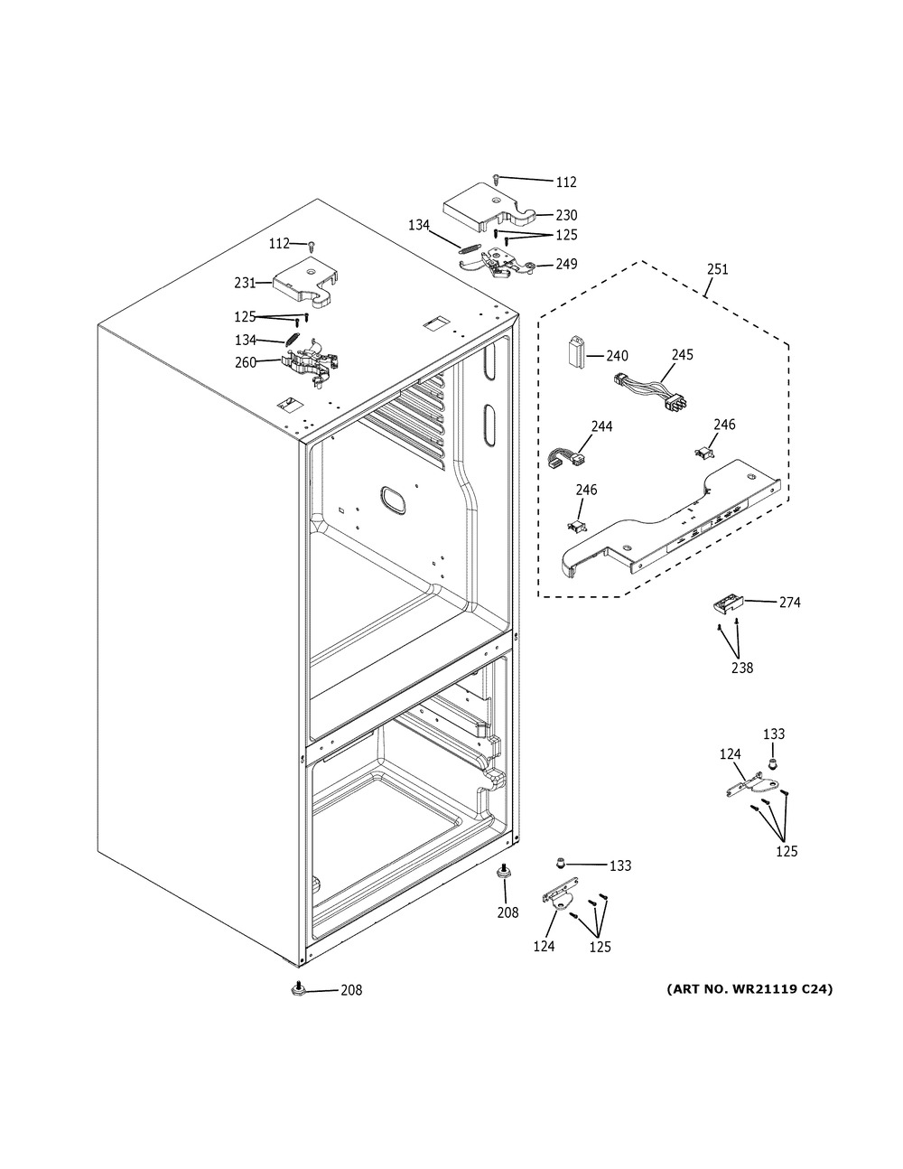 Case Parts Diagram and Parts List for GNE21FYKGFFS  General Electric Refrigerator