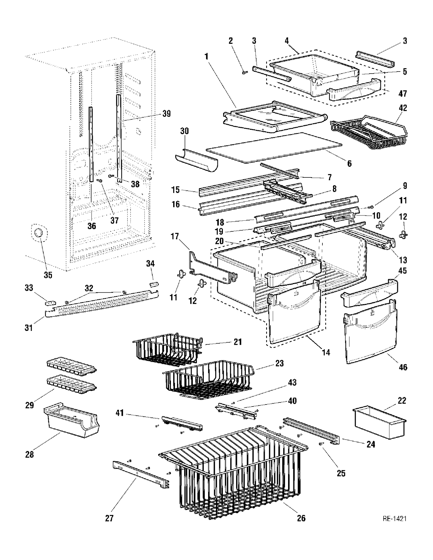 CABINET Diagram and Parts List for PBE18KZPBCC  General Electric Refrigerator
