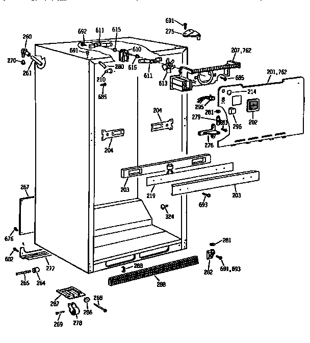 Cabinet Diagram and Parts List for TBX18JATJRWH  General Electric Refrigerator
