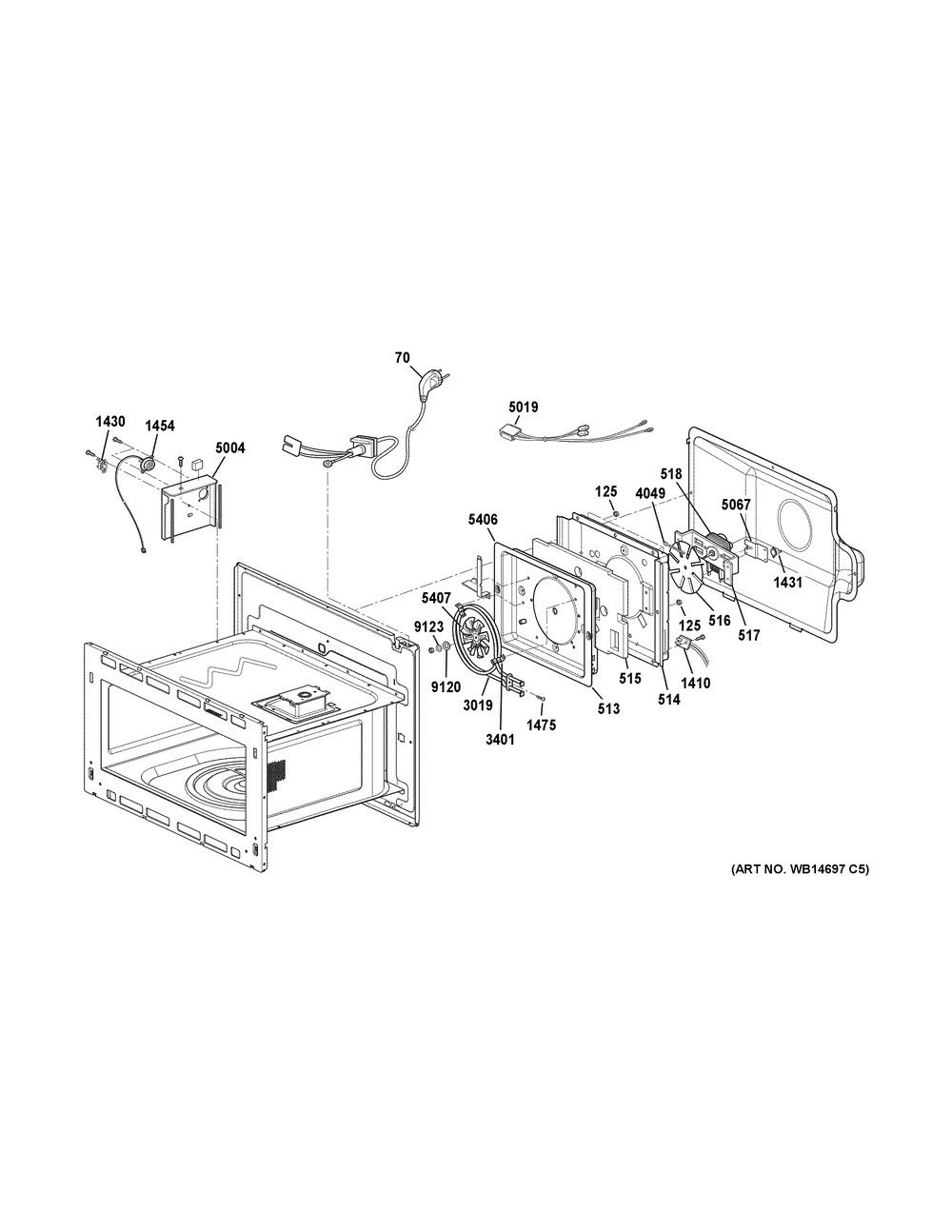 Interior Parts 1 Diagram and Parts List for CWB7030SL3SS  General Electric Microwave Oven Combo