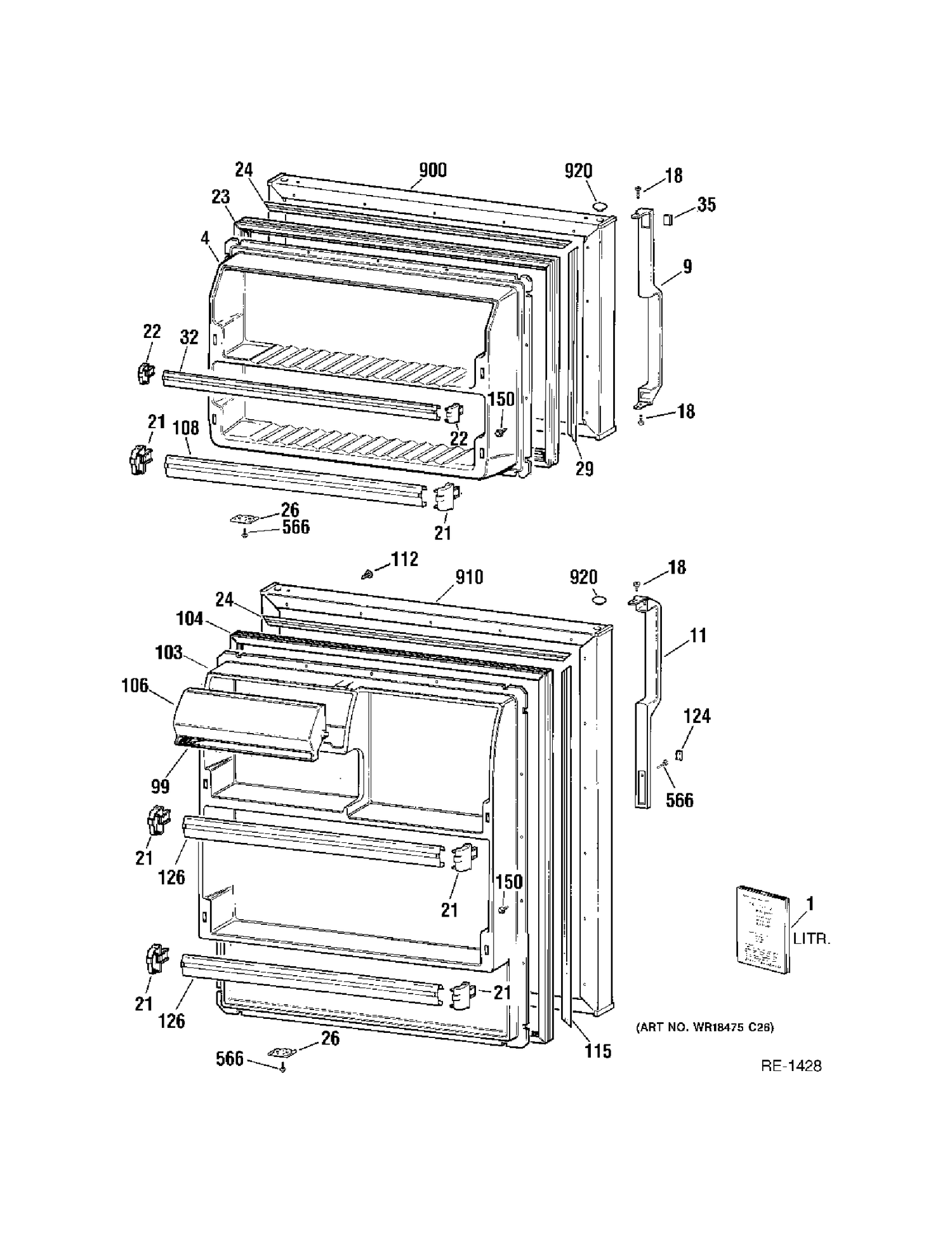 DOOR Diagram and Parts List for 38351HBMFRWW  General Electric Refrigerator