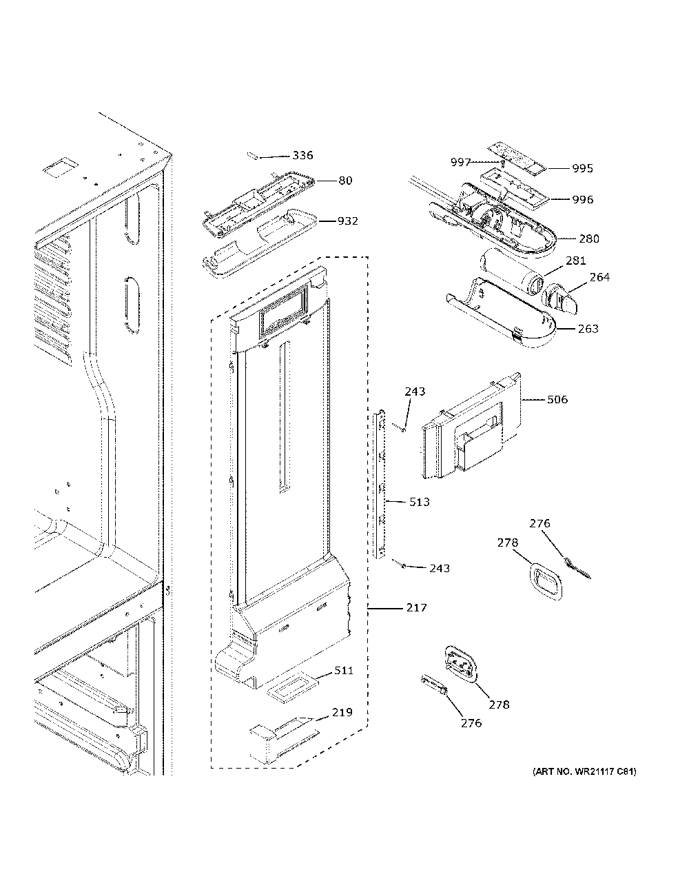 Fresh Food Section Diagram and Parts List for GYE18JYLGFFS  General Electric Refrigerator