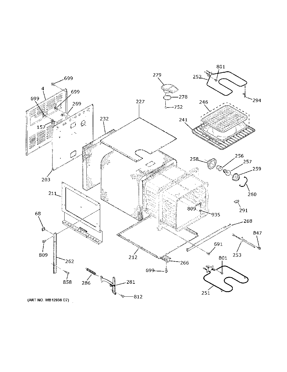 Body Parts Diagram and Parts List for JRS06SK4SS  General Electric Wall Oven