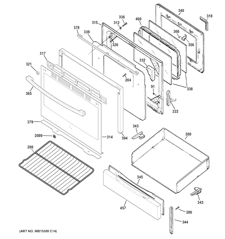 Door & Drawer Parts Diagram and Parts List for JGB690SEF1SS  General Electric Range