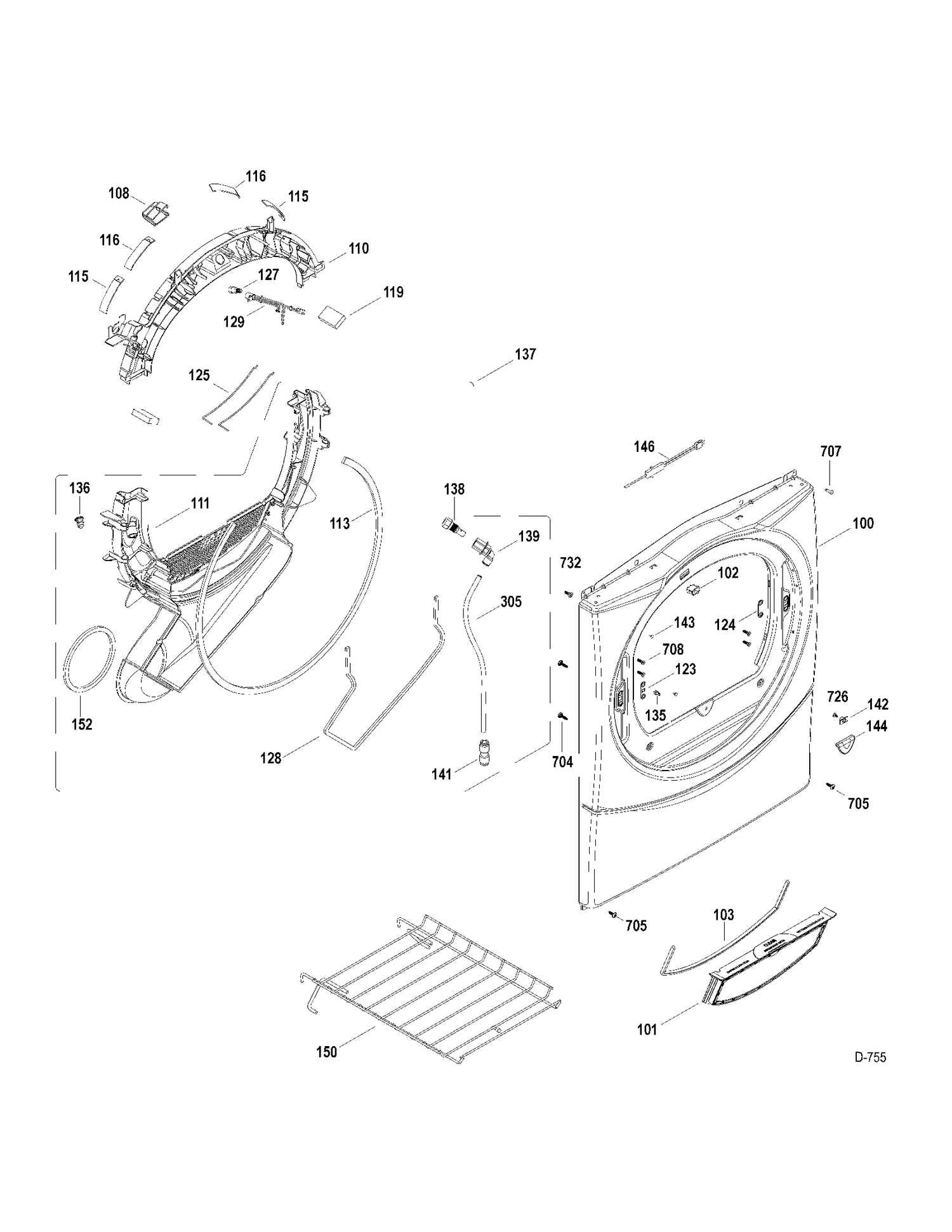 FRONT PANEL Diagram and Parts List for GFMS355EL0MS  General Electric Dryer