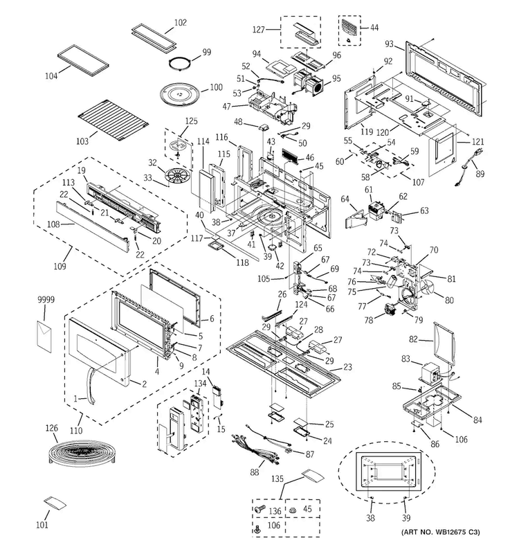 Microwave Diagram and Parts List for JVM3670WF01  General Electric Microwave