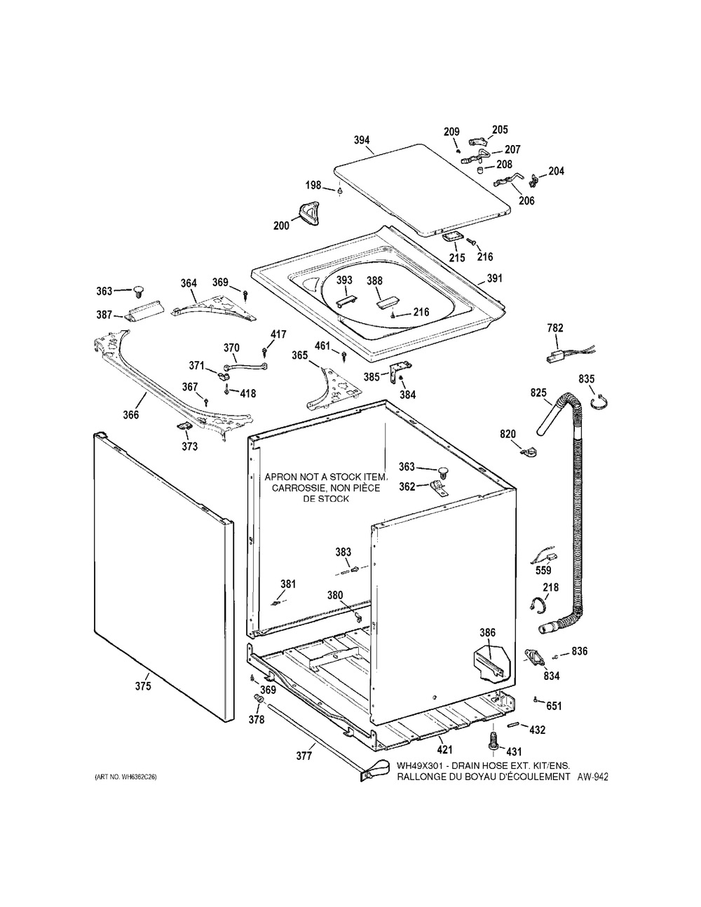 Cabinet Diagram and Parts List for GDWF800VWW  General Electric Washer