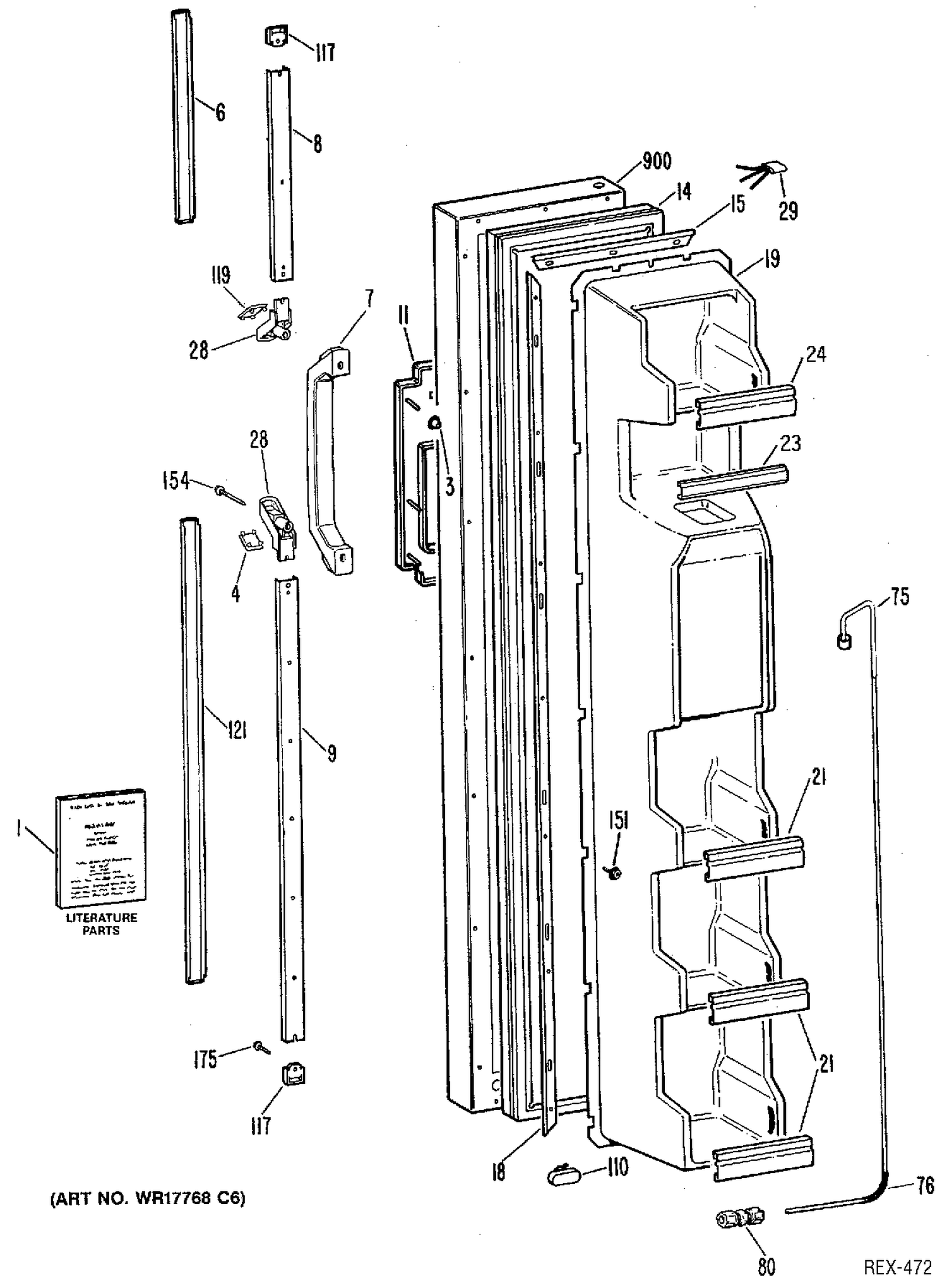 FREEZER DOOR Diagram and Parts List for MRSC22KRWH  General Electric Refrigerator