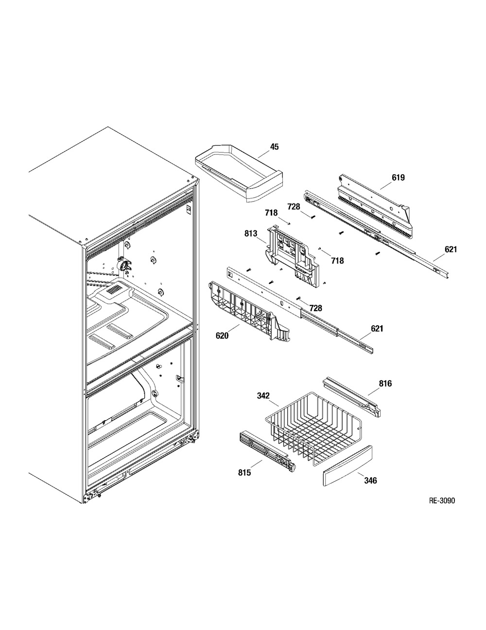 Fz Shelves Diagram and Parts List for JCB830SF2SS  General Electric Refrigerator