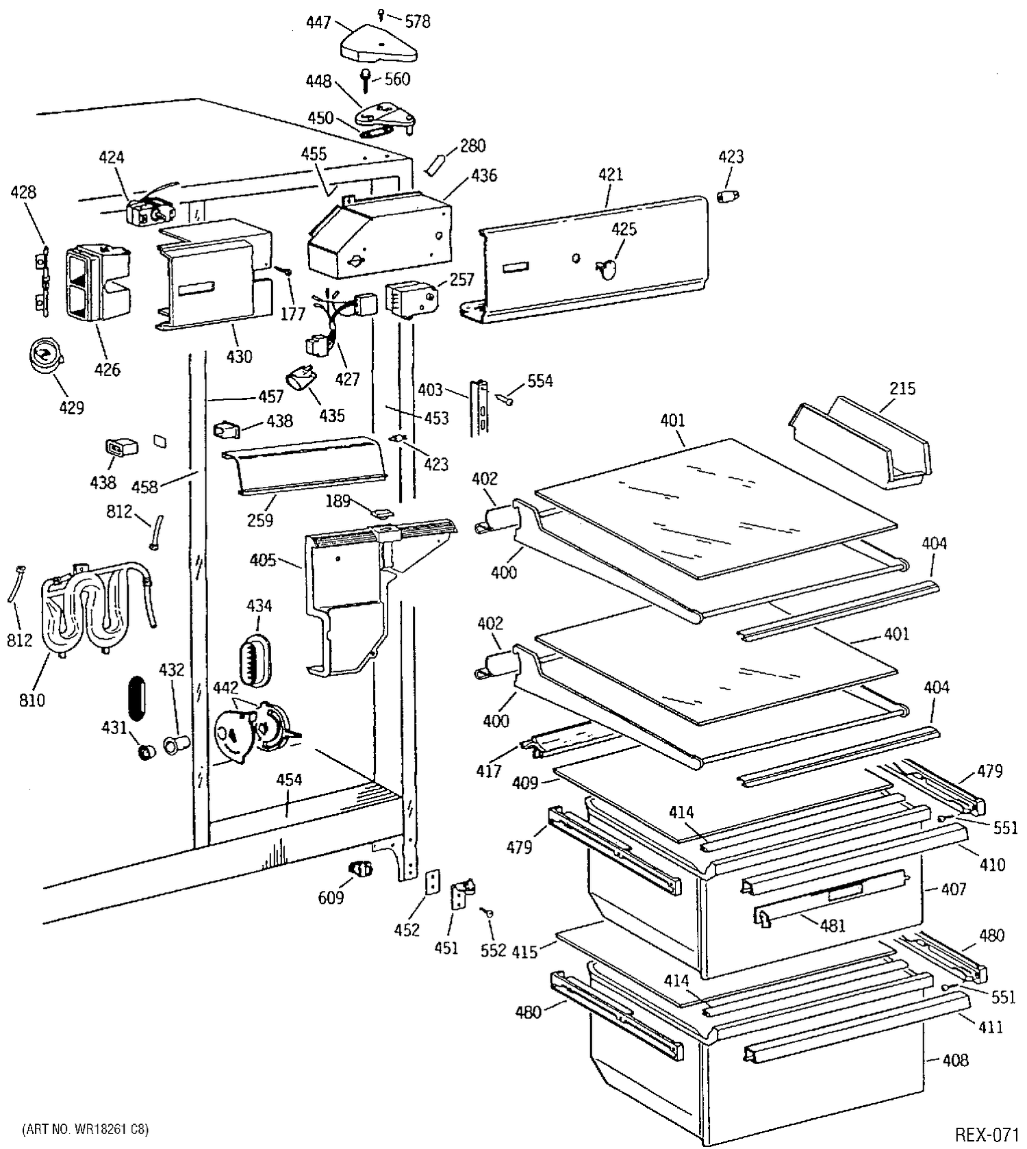 REFRIGERATOR SECTION Diagram and Parts List for TFX25JWYWAA  General Electric Refrigerator