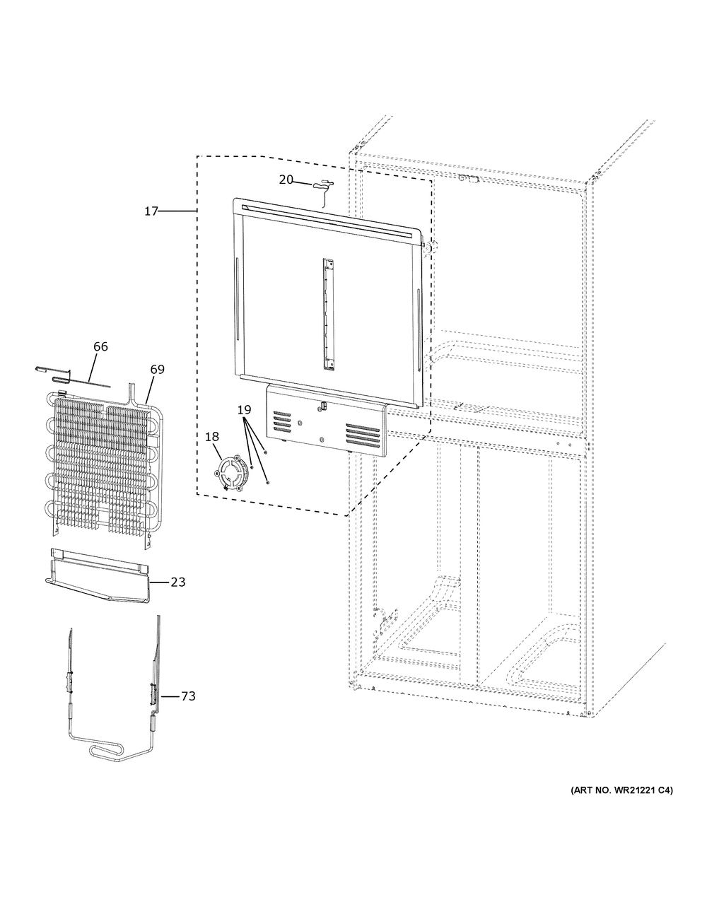 Refrigerator Section Diagram and Parts List for PAE28BYTBFS  General Electric Refrigerator