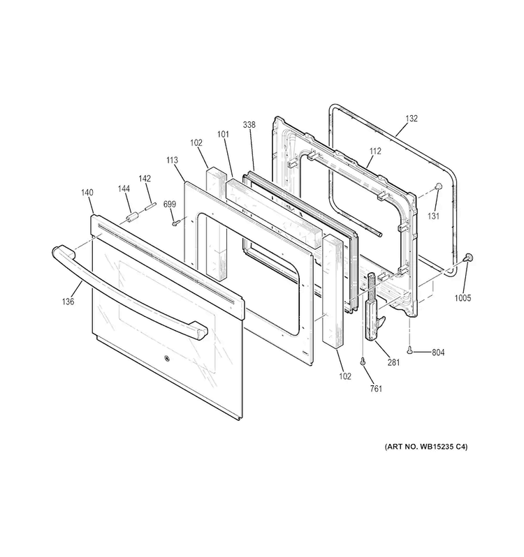 Door Diagram and Parts List for JS630DF3WW  General Electric Range