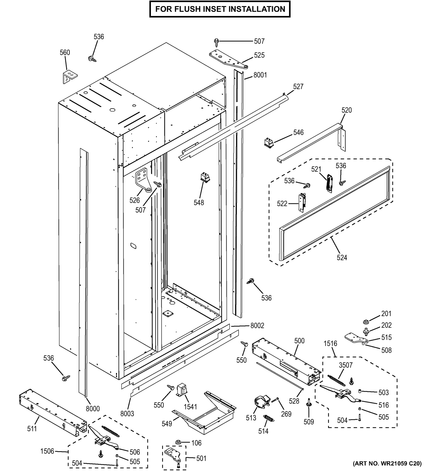 CASE PARTS - FLUSH INSET Diagram and Parts List for ZIS420NHC  General Electric Refrigerator