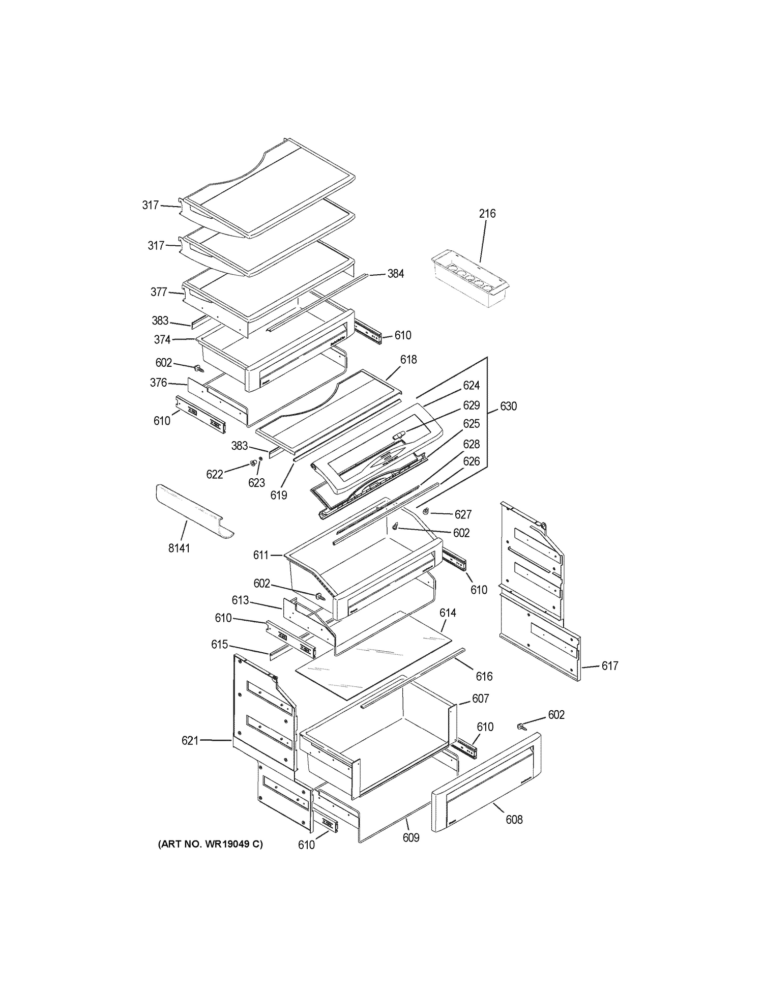 FRESH FOOD SHELVES Diagram and Parts List for ZISB420DRK  General Electric Refrigerator