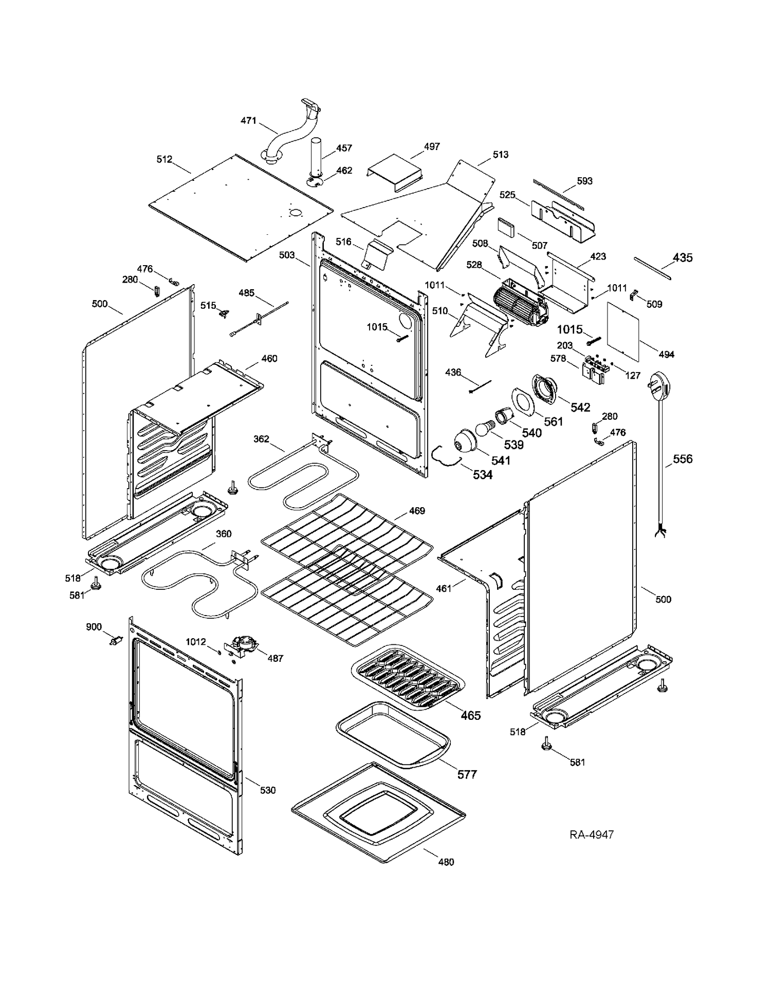 BODY PARTS Diagram and Parts List for JCAP750WM2WW  General Electric Range