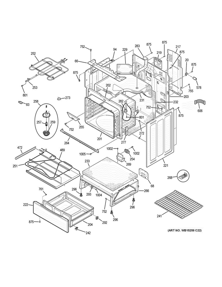 Body Parts Diagram and Parts List for JB750DJ4WW  General Electric Range