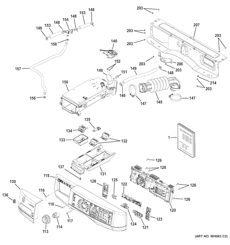 Controls & Dispenser Diagram and Parts List for GFWR4805F1RR  General Electric Washer